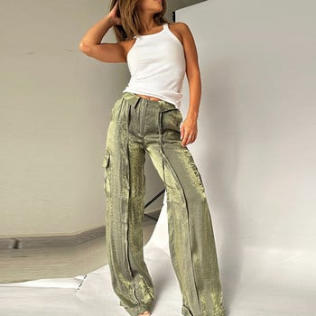 Άνοιξη Καλοκαίρι 2024 Streetwear Fashion Lady New Party Pants INS Casual μονόχρωμο φερμουάρ Πολλαπλές τσέπες Φαρδιά κομψό παντελόνι