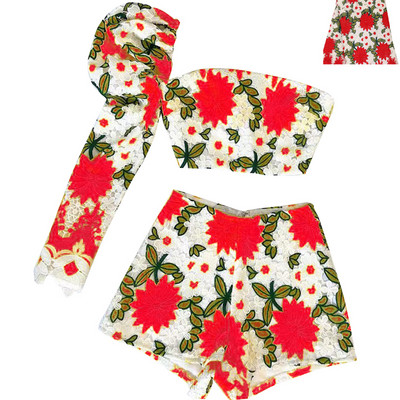 Beachapche Lace Duff Sleeve Top & Short Setovi Žuti jednokratni prsluk Kratke hlače Dvodijelni set Club Outfit Ženska izdubljena majica Seksi