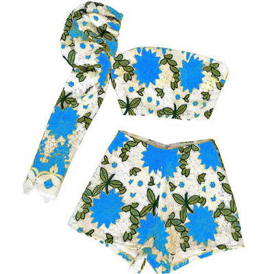 Beachapche Lace Duff Sleeve Top & Short Setovi Žuti jednokratni prsluk Kratke hlače Dvodijelni set Club Outfit Ženska izdubljena majica Seksi