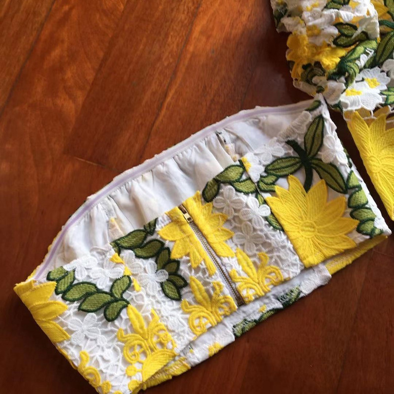 Beachapche Lace Duff Sleeve Top & Short Setovi Žuti jednokratni prsluk Kratke hlače Dvodijelni set Club Outfit Ženska izdubljena majica Seksi