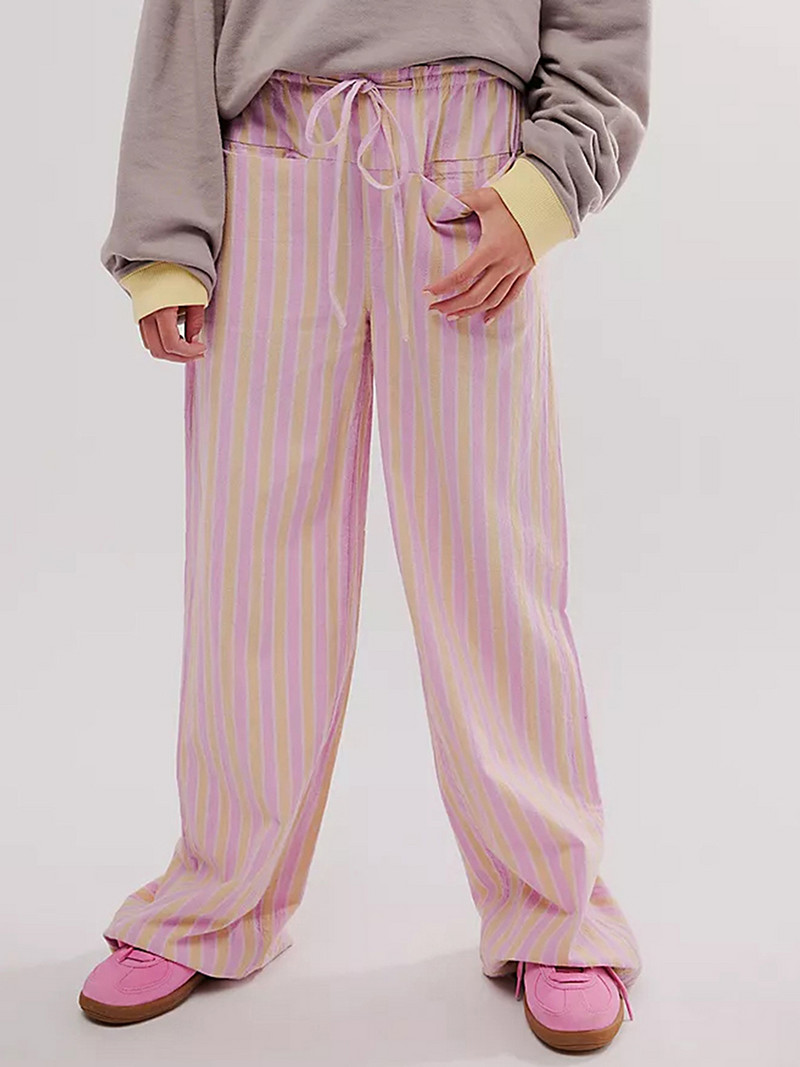 Νέα μόδα Γυναικεία φαρδιά παντελόνια με κορδόνι στη μέση με φαρδύ πόδι Παντελόνι με ρίγες με πολλές τσέπες Παντελόνι φιλικό προς το δέρμα Hot έκπτωση SML