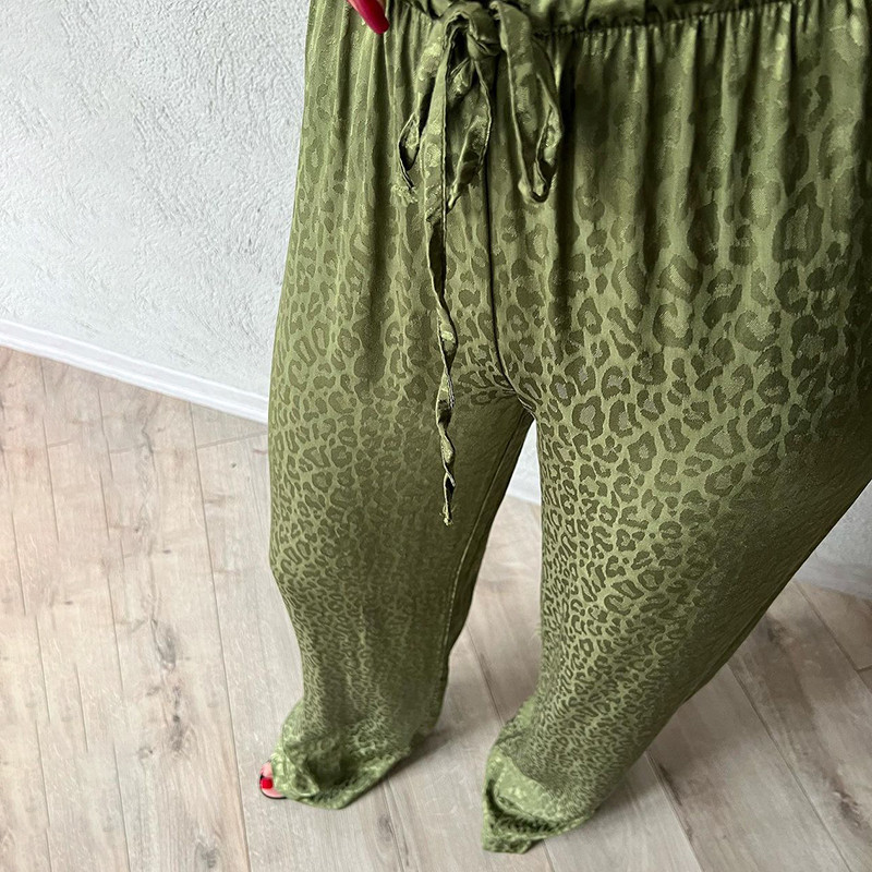 Suvised mustad püksid, naiste mood, pitsilised lahtised püksid, jääsiid, vabaaja leopardimustriga Retro kõrge vöökohaga sirged püksid tänavarõivad