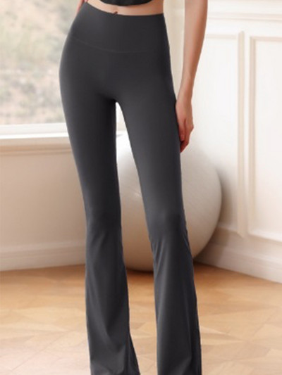 Mikro dāmu fitnesa bikses bez apkaunojošas līnijas cieši paceļamas gurnus ar augstu vidukli plānas elegantas platas sporta jogas bikses