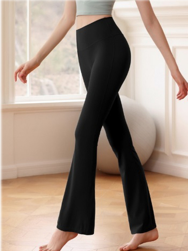 Mikro dāmu fitnesa bikses bez apkaunojošas līnijas cieši paceļamas gurnus ar augstu vidukli plānas elegantas platas sporta jogas bikses