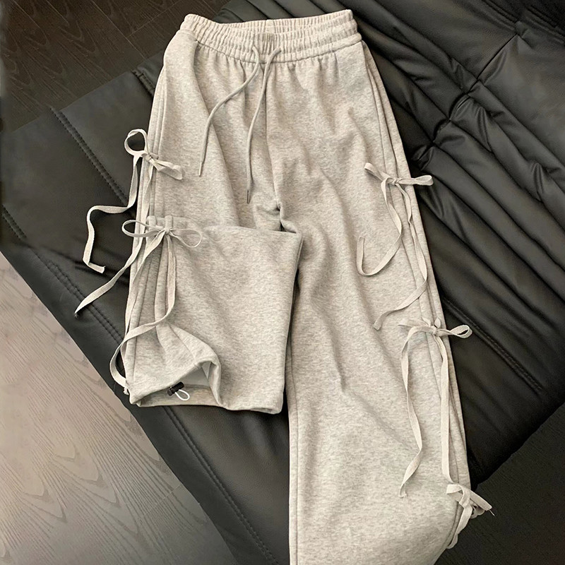 Retro laia säärega püksid, naine, vabaaja pitsiline, vibu kõrge vöökoht, vaba salong elastne vöökoht Y2k komplektid püksid