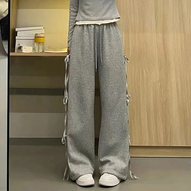 Retro laia säärega püksid, naine, vabaaja pitsiline, vibu kõrge vöökoht, vaba salong elastne vöökoht Y2k komplektid püksid