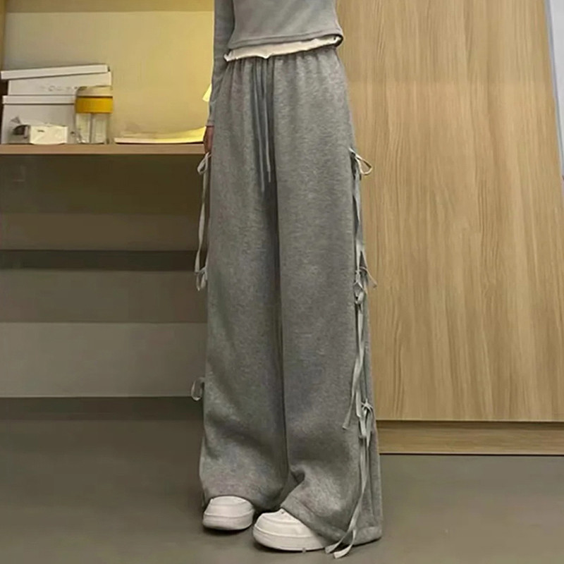 Retro laia säärega püksid, naine, vabaaja pitsiline, vibu kõrge vöökoht, vaba salong elastne vöökoht Y2k komplektid püksid