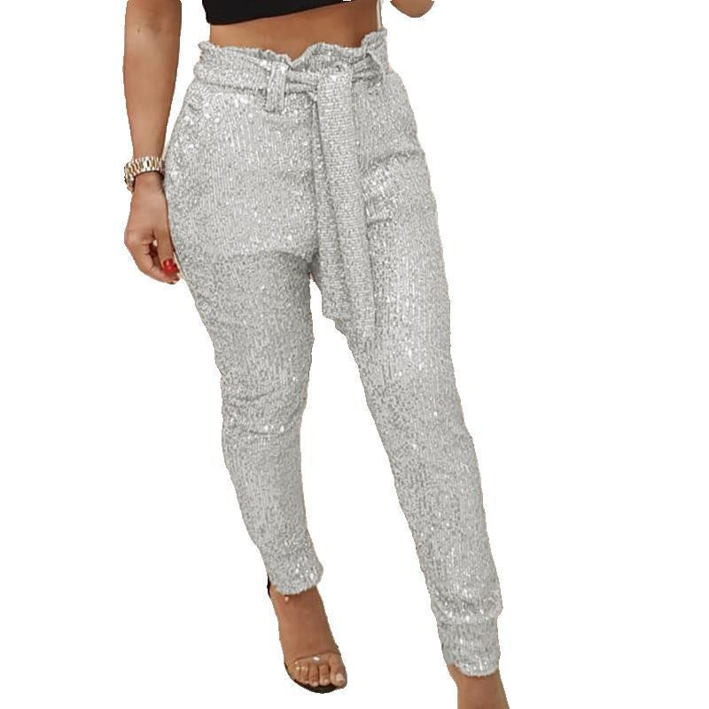 Nove ženske modne trendi svjetlucave zlatne hlače opuštenog visokog struka u južnokorejskom stilu + remen oko struka