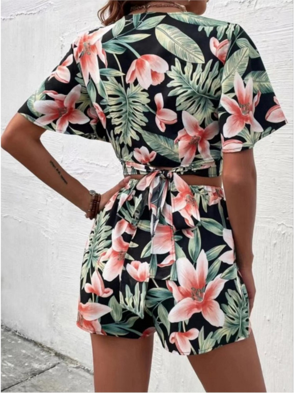 Summer Casual Flowers Sexy Short Sets Set Două Piese Pentru Femei Print Tricouri Crop Set 2 Piese Set Outfits Pentru Office Lady