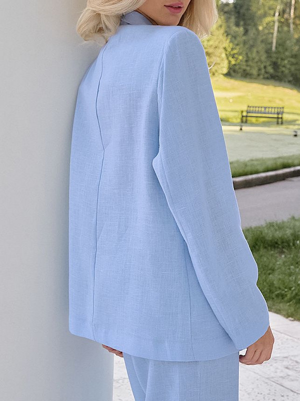 Tesco Baby Blue naiste ülikond pikkade varrukatega bleiser kõrge vöökohaga laia säärega püksid vabaaja naiste komplektid, 2 osa 2024 ropa de mujer