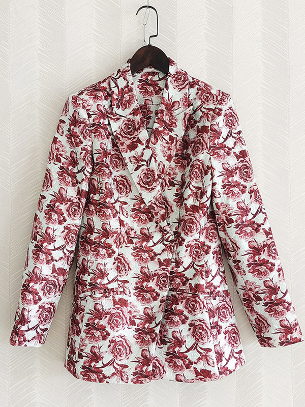 AELESEEN Runway Fashion 2 gabalu komplekts, rudens, ziemas sieviešu žakete + bikses ar uzliesmojumu, pilna garuma bikses, sarkans ziedu biroja sieviešu uzvalks