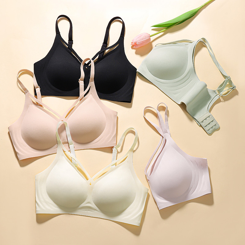 Jäljetu poolfikseeritud tassiga naiste aluspesu õhuke tarretis, pehme tugi, kukkumisvastane reguleeritav ilma terasrõngata ülipehme ühevärviline rinnahoidja