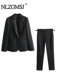 Nlzgmsj TRAF 2024 naiste 2-osalised komplektid bleiseri jope mantlid + segatud pandlaga pikad püksid kevad-sügis põhjuslikud õhukesed komplektid