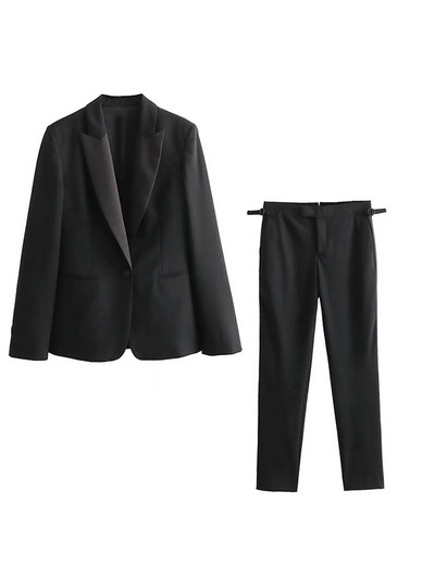 Nlzgmsj TRAF 2024 naiste 2-osalised komplektid bleiseri jope mantlid + segatud pandlaga pikad püksid kevad-sügis põhjuslikud õhukesed komplektid