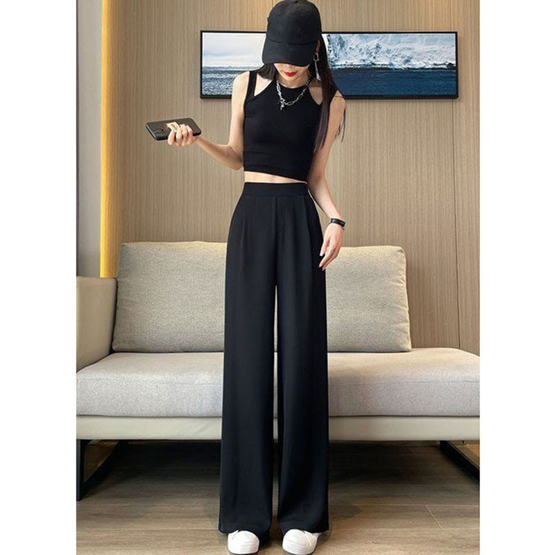 Ljetne ležerne hlače širokih nogavica 2023. Ženske korejske modne široke ravne hlače visokog struka Ženske pune hlače s čvrstim elastičnim strukom