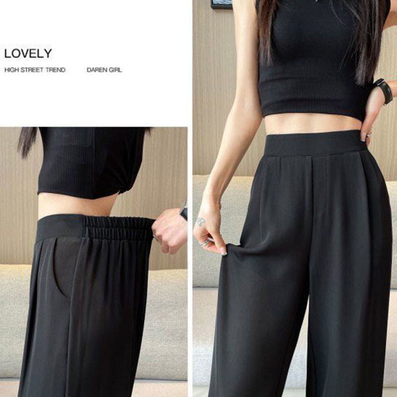 Ljetne ležerne hlače širokih nogavica 2023. Ženske korejske modne široke ravne hlače visokog struka Ženske pune hlače s čvrstim elastičnim strukom