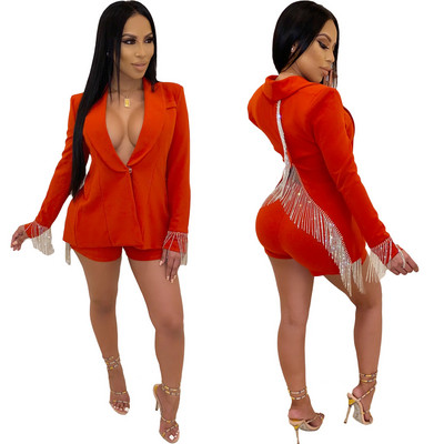 seksīgi modes pušķis 2 gabalu komplekti sieviešu krīt elegants žakete gara jaka šorti biroja dāma melns balts sadarbības tērpi liela izmēra