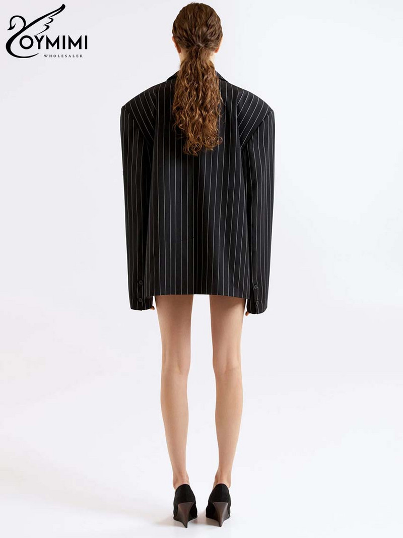 Oymimi Elegant Black Print Kahe kirjuga naiste komplektid Moodne pikkade varrukatega ühe nööbiga bleiserid ja kõrge vöökohaga lühikesed püksid naistele