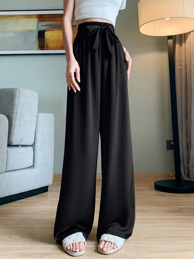 Ljetne hlače širokih nogavica za žene Visoki struk Satenske svilene ravne hlače Pune korejske elegantne široke ležerne ženske hlače