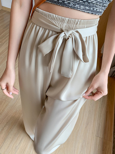 Ljetne hlače širokih nogavica za žene Visoki struk Satenske svilene ravne hlače Pune korejske elegantne široke ležerne ženske hlače