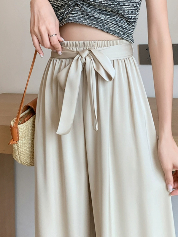 Ljetne hlače širokih nogavica za žene Visoki struk Satenske svilene ravne hlače Pune korejske elegantne široke ležerne ženske hlače