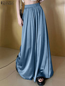 ZANZEA naiste pikad püksid, mood korea laia säärega satiinpüksid, 2024. aasta suvi, elastsed vöökohaga püksid, vabaaja naiste püksid