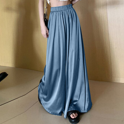 ZANZEA naiste pikad püksid, mood korea laia säärega satiinpüksid, 2024. aasta suvi, elastsed vöökohaga püksid, vabaaja naiste püksid