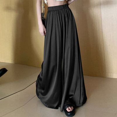 ZANZEA naiste pikad püksid, mood korea laia säärega satiinpüksid, 2024. aasta suvi, elastsed vöökohaga püksid, vabaaja naiste püksid