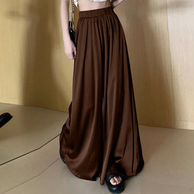 ZANZEA naiste pikad püksid, mood korea laia säärega satiinpüksid, 2024. aasta suvi, elastsed vöökohaga püksid, vabaaja naiste püksid