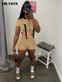 CM.YAYA Active Safari Style naiste komplekt, tõmblukuga kärbsega dressipluus ja lühikesed püksid, 2023. aasta INS dressipluus, kaks 2-osalist komplekti.