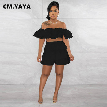 CM.YAYA Fashion Γυναικείο σετ Πεταλούδα με μανίκια Crop Top και Cape Ruffles Σετ Φούστες 2023 Καλοκαίρι δύο 2 τεμαχίων Σετ φόρμες