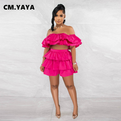 CM.YAYA divatos női szett pillangós ujjú Crop felső és köpeny, fodros szoknya szett 2023 nyári két 2 részes készlet ruhák tréningruha