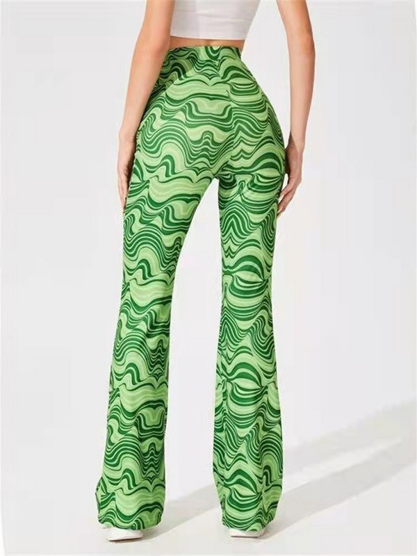 Kõrge vöökohaga laia säärega püksid Naiste moodsad Water Wave Print retuusid jõusaalis sörkimiseks Vabaaja joogapüksid 2023 uued naiste riided