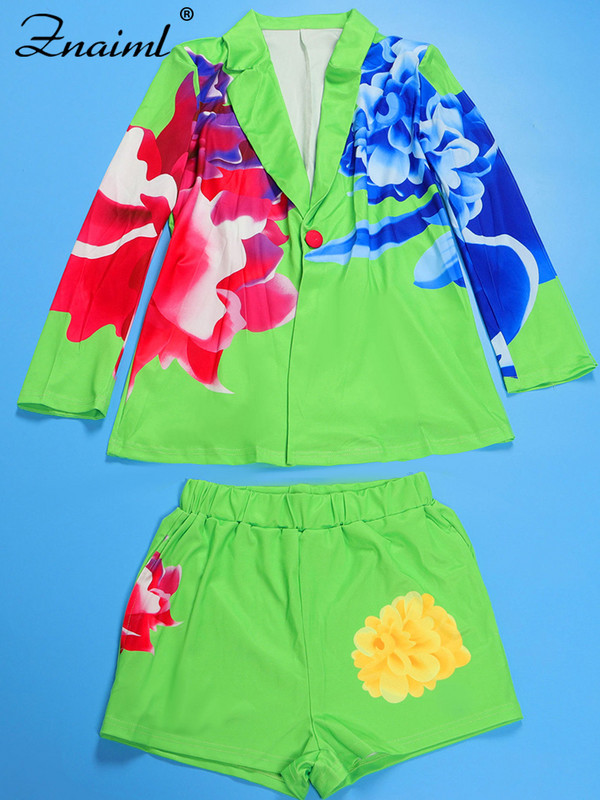 Znaiml Elegant Office Lady Blazer egygombos dzseki kabát és rövidnadrág, két darab 2 részes női szett Divatos klasszikus, mintával illő öltönyök