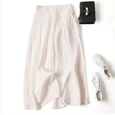 Vasaras bikses sievietēm Kokvilnas veļa Liela izmēra platas bikses Femme Arts Style Elastīgs viduklis Ciets ikdienišķs brīvs Pantalons