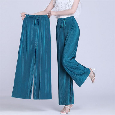 Suvised pahkluu pikkused 95cm laiad püksid, 4xl naiste kottis Pantalones õhuke jääsiid Spodnie kõrge vöökohaga sirged püksid