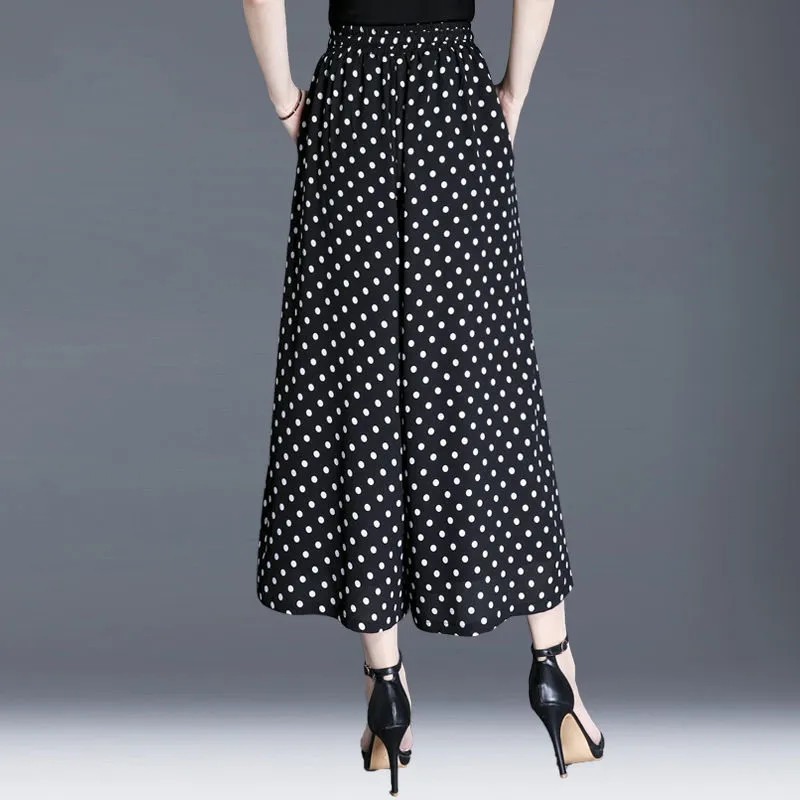 Elegantne naiste suvine püksseelik kottis täpiline pahkluuni ulatuv Spodnie, 5xl šifoonist pantalonid vabaaja õhukesed laiad püksid