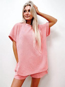 Vintage naiste täispuuvillased lühikesed komplektid vabaaja lühikeste varrukatega T-särk avara kõrge vöökohaga lühikeste pükste komplektid naistele 2-osaline spordiülikond