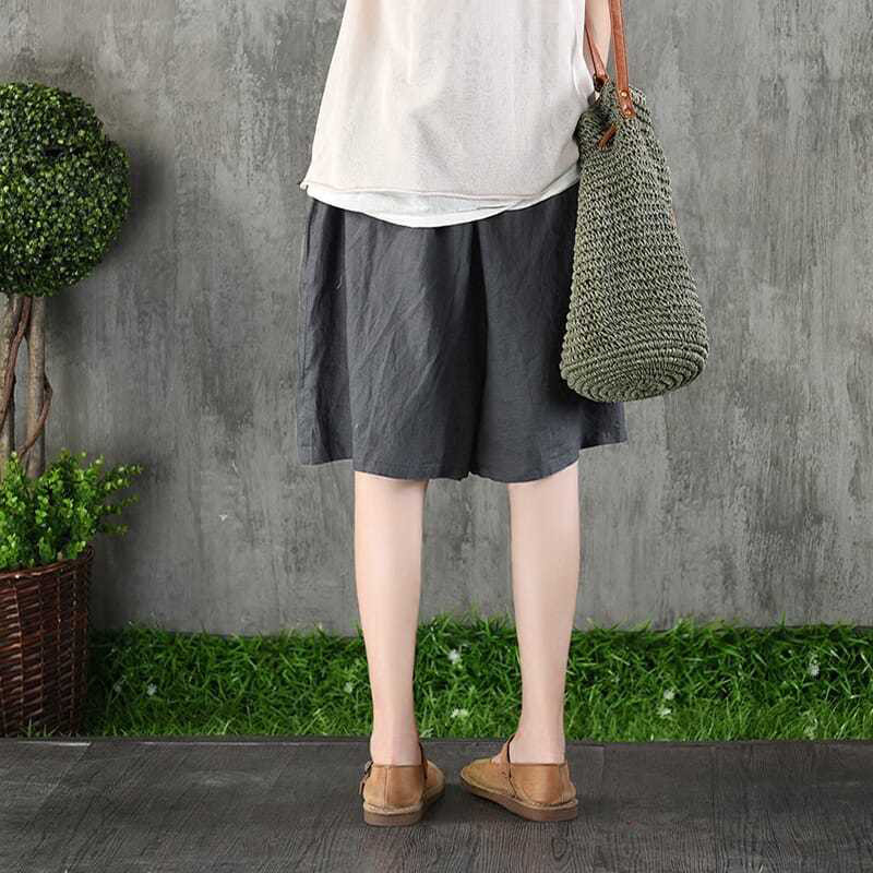 Nyári új pamut lenvászon Vintage nyomtatással félhosszú nadrágok női laza alkalmi, divatos, fűzős széles lábú rövidnadrágok, női