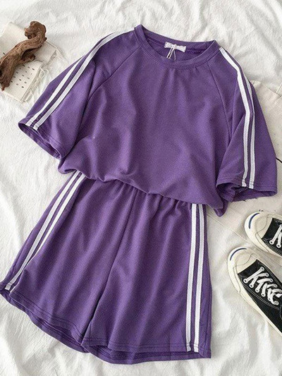 Vasaras svītraina treniņtērpa komplekts sievietēm ar īsām piedurknēm T krekls Mini šorti divdaļīgs komplekts sievietēm 2023. gada ikdienas sieviešu sporta tērps