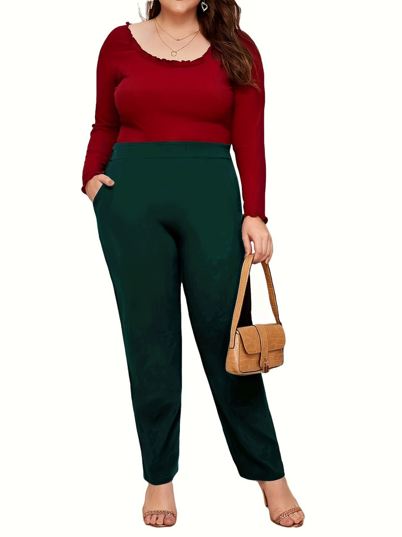 Sügisel ja talvel uued pluss suuruses Briti stiilis naiste kõrge vöökohaga moodsad sirge disainiga ühevärvilised püksid