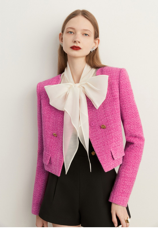 Tingfly Designer Runway Fashion Fuksia värvi tviidjope mantlid + lühikesed püksid 2 tükki komplektid Daami talve sügise šikid rõivad ülikonnad