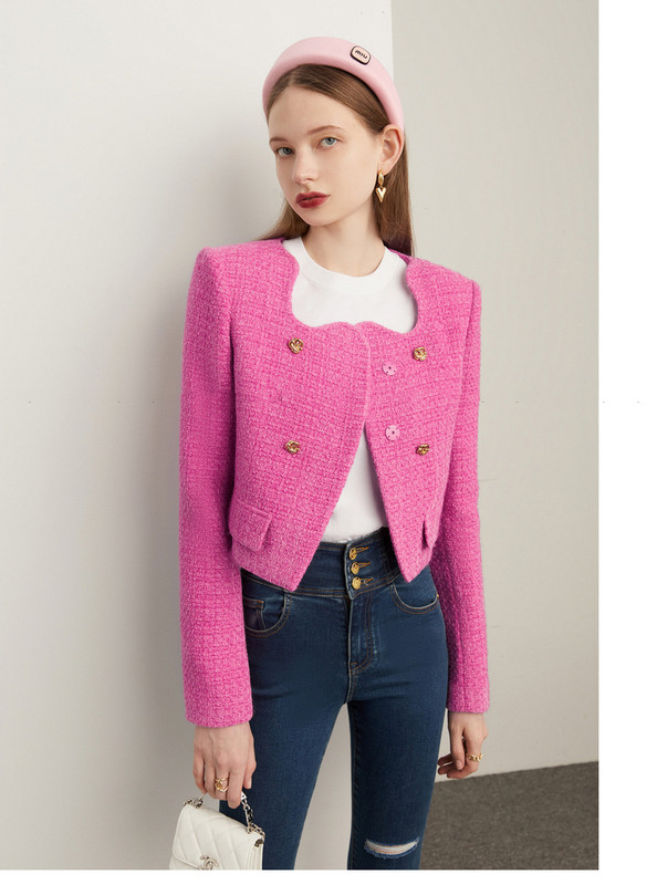 Tingfly Designer Runway Fashion Fuksia värvi tviidjope mantlid + lühikesed püksid 2 tükki komplektid Daami talve sügise šikid rõivad ülikonnad