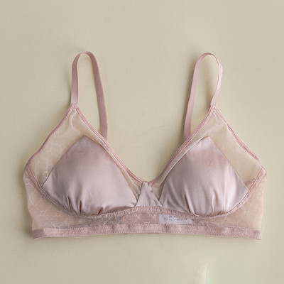 BirdTree 93% ehtsast siidist rinnahoidja, naiste satiinvõrgust siidist traadist vaba, ilus pitsist lapiline aluspesu, 2024 kevadsuvi P43401QM