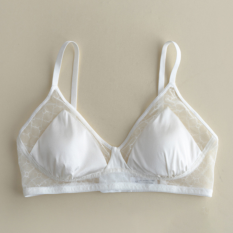 BirdTree 93% ehtsast siidist rinnahoidja, naiste satiinvõrgust siidist traadist vaba, ilus pitsist lapiline aluspesu, 2024 kevadsuvi P43401QM