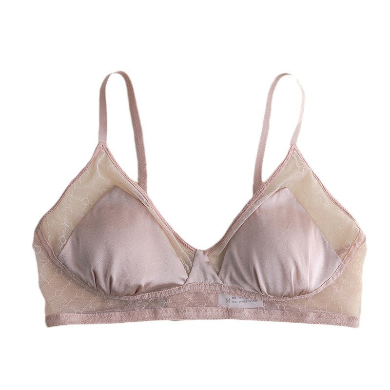 BirdTree 93% ehtsast siidist rinnahoidja, naiste satiinvõrgust siidist traadist vaba, ilus pitsist lapiline aluspesu, 2024 kevadsuvi P43401QM