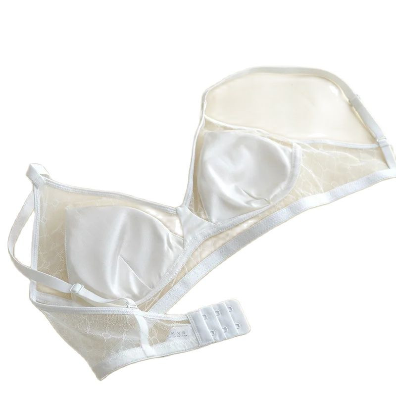 BirdTree 93% ehtsast siidist rinnahoidja, naiste satiinvõrgust siidist traadist vaba, ilus pitsist lapiline aluspesu, 2024 kevadsuvi P43401QM