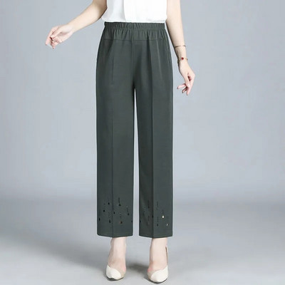 6XL 7XL 8XL Középkorú Idős Női Nadrág Tavaszi Nyári Rugalmas Derék Anya Nadrág Nagyméretű Masszív Alkalmi Egyenes nadrág