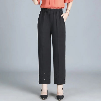 6XL 7XL 8XL Középkorú Idős Női Nadrág Tavaszi Nyári Rugalmas Derék Anya Nadrág Nagyméretű Masszív Alkalmi Egyenes nadrág