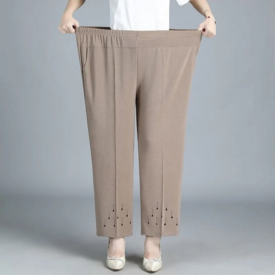 6XL 7XL 8XL Középkorú Idős Női Nadrág Tavaszi Nyári Rugalmas Derék Anya Nadrág Nagyméretű Masszív Alkalmi Egyenes nadrág